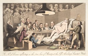 R---A---ys van genialiteit reflecterend op de ware lijn van schoonheid in de Life Academy, Somerset House, uit The English Spy, uitgegeven 1824