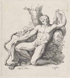 Slang die een Naakte Man Aanvalt, 1799 door Thomas Rowlandson