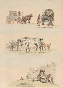 Set van zestien: Contouren van figuren en landschappen door Thomas Rowlandson