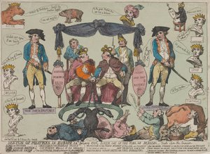Schets van de politieke situatie in Europa, 24 januari 1786 – Verjaardag van de koning van Pruisen--- door Thomas Rowlandson