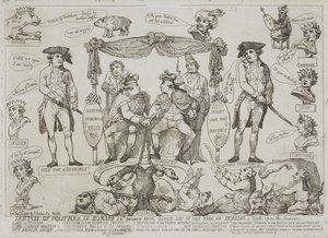 Politiek overzicht van Europa, 24 januari 1786 – Verjaardag van de koning van Pruisen door Thomas Rowlandson