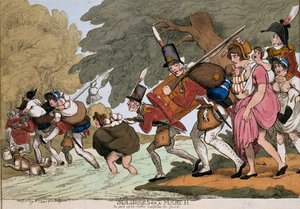Soldaten op een mars, gravure door G.M. Woodward, gepubliceerd 1811