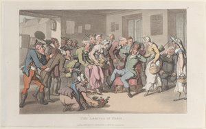 De Aankomst in Parijs, uit Journal of Sentimental Travels in the Southern Provinces of France, 1820 door Thomas Rowlandson
