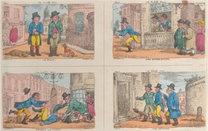 De jacht van de baljuw: In fout, De tweede ontsnapping, Dubbel en Squat, en De inbeslagname, 1809 door Thomas Rowlandson