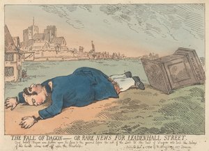 De val van Dagon – of: Zeldzaam nieuws voor Leadenhall Street door Thomas Rowlandson