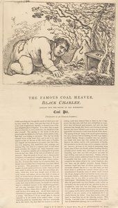 De beroemde zwarte kolenploeger, Black Charley, die in de opening van de prachtige kolenmijn kijkt door Thomas Rowlandson