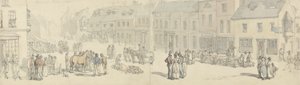 De Hoofdstraat op Marktdag, Newport, Isle of Wight, ca. 1797-1800 (pen & inkt & aquarel op papier) door Thomas Rowlandson
