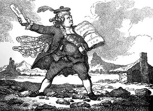De journalist met een uitzicht op Auchinleck of Het land van stenen, ca. 1786 door Thomas Rowlandson