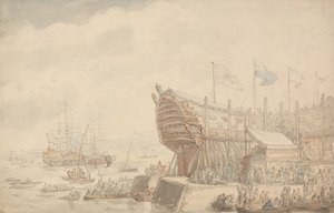 De Te Water Lating van H.M.S. Hibernia 1804