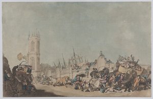 De Overdrove Ox (De gekke stier op Westminster Bridge) door Thomas Rowlandson