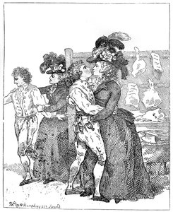 De twee patriottische hertoginnen op hun canvas verzoeken om een vroege stemming door Thomas Rowlandson