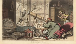 De dood verschijnt voor de telescoop van de oude astronoom