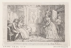 Tom Jones & Sophia onderbroken in een tête-à-tête door Lady Bellaston door Thomas Rowlandson