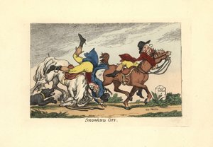 Twee mannen vallen van hun paarden na opscheppen door Thomas Rowlandson