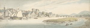 Uitzicht op stad aan een rivier Carwitham Kasteel, 1775-1827 door Thomas Rowlandson