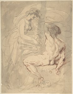 Vrouw in gesprek met een zittend mannelijk naakt door Thomas Rowlandson