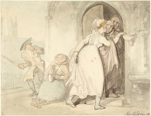 Jonge vrouw bij de kerkdeur of bij de biechtstoel door Thomas Rowlandson