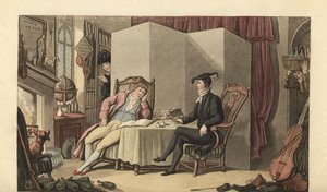 Jonge heer in zijn kamers op de universiteit