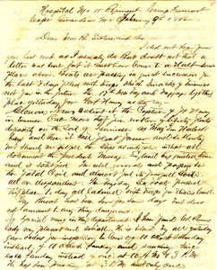 Brief ondertekend door T.S. Hawley, Ziekenhuis 11e Missouri Infanterie, Kamp Fremont, Cape Girardeau, aan familie, 9 februari 1862 door Thomas S. Hawley