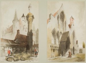 Vismarkt, Antwerpen en Hospice des Vieillards, Cand, uit Picturesque Architecture in Paris, Ghent, Antwerp, Touen, etc.