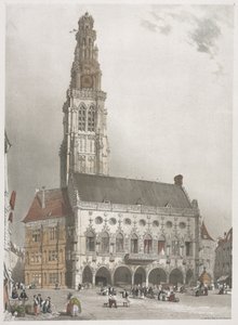 Pittoreske architectuur in Parijs, Gent, Antwerpen, Rouen: Het stadhuis, Arras, Frankrijk door Thomas Shotter Boys