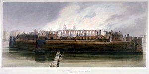 De Tower of London de ochtend na de brand in de Wapenkamer op 30 oktober 1841