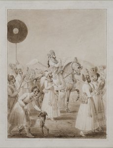 Portret van Maharana Bhim Singh van Udaipur te paard