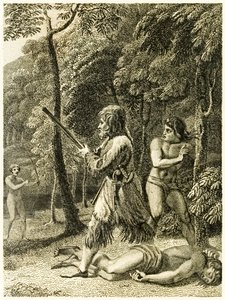 Robinson Crusoe ziet en redt zijn man Vrijdag voor het eerst uit 