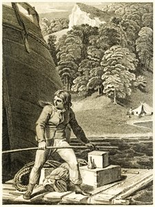 Robinson Crusoe op zijn vlot uit 
