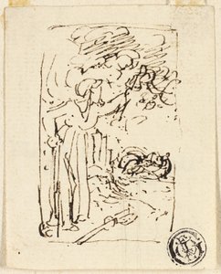 Schets van figuur leunend op stok door Thomas Stothard