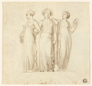 Drie Muzen (recto); Studie van Ridder en Monnik voor een Illustratie in een Gotische Roman (verso)