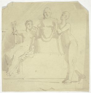 Twee vrouwelijke figuren met een buste