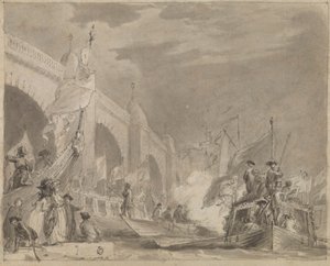 Westminster Bridge en de Koninklijke Barge door Thomas Stothard