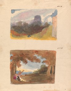 Twee Tekeningen op Eén Blad: Landschap met Kasteel - Moderne Manier (nr. 13); Landschap met Figuren op de Voorgrond (nr. 14)