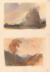 Twee tekeningen op één blad: Landschap met grote klif op de voorgrond - Cuyp