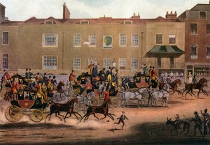 North Country Mails bij de Peacock, Islington, 1823 door Thomas Sutherland
