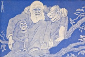1909 Cartoon Darwin met apen (detail)