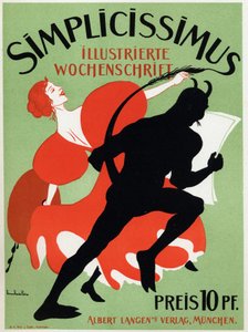 Kunst. Literatuur. Het tijdschrift Simplicissimus. Poster door Thomas Thedor Heine, Duitsland, c.1890