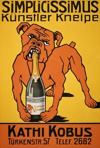 Vintage poster van bulldog die champagnefles bijt door Thomas Theodor Heine