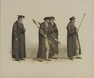 Vicekanselier, Esquire Beadle, Yeoman Beadle, Verger, gegraveerd door J. Agar, gepubliceerd in R. Ackermann