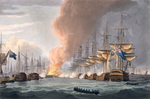 Vernietiging van de Deense Vloot voor Kopenhagen, 2 april 1801, gegraveerd door Thomas Sutherland voor J. Jenkins