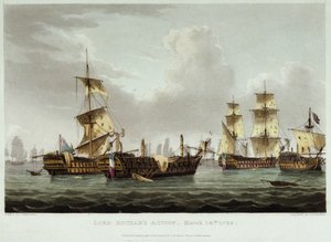 De zeeslag geleid door Lord William Hotham (1736-1813), op 14 maart door Thomas Whitcombe