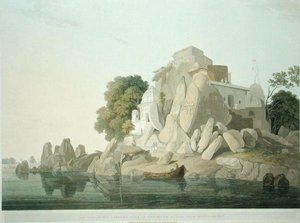 Z.W. uitzicht op de Fakeers Rock in de rivier de Ganges nabij Sultaungunge, plaat 61 uit 