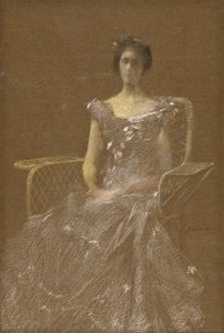 Dame in rotan fauteuil door Thomas Wilmer Dewing