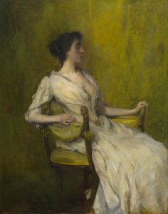 Dame in het wit door Thomas Wilmer Dewing