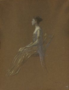 Zittende Dame in een Gele Jurk door Thomas Wilmer Dewing