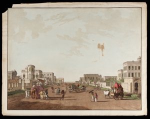 Old Court House Street, Zicht naar het Zuiden vanuit de Uitzichten van Calcutta door Thomas und William Daniell