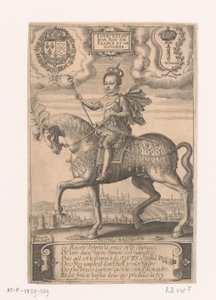 Portret van Lodewijk XIII te paard, met op de achtergrond een gezicht op Parijs door Thomas de Leu