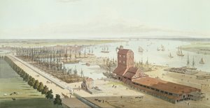 Het Mast House en Brunswick Dock in Blackwell, 1803