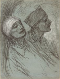 Een Gewonde Soldaat en Zijn Kameraad door Théophile Alexandre Steinlen